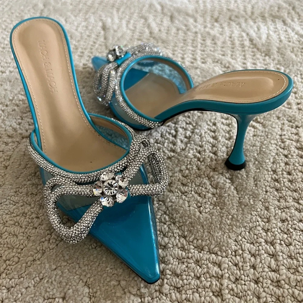 Mach & Mach double bow crystal embellished pvc pumps. Size 7. Blue. New - Picture 3 of 6